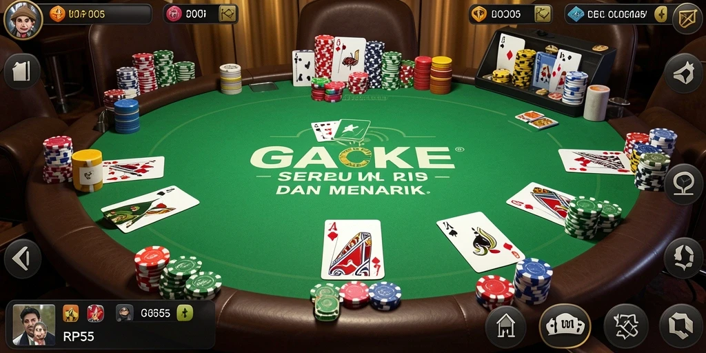 Tampilan gameplay menarik dalam RP55 dengan aksi Poker yang mendebarkan.